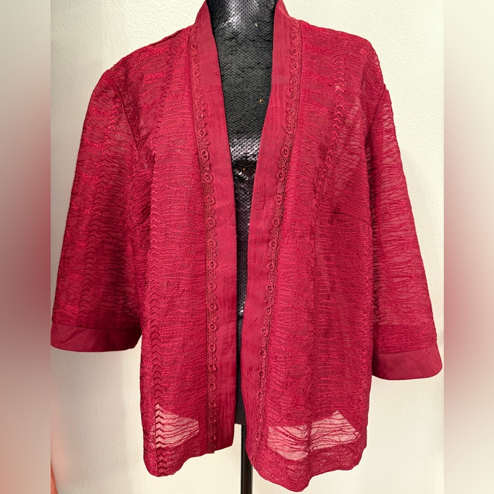 EUC R&M Richard’s Woman Fly Away Redish/Wine Metallic Evening Jacket Size 18W